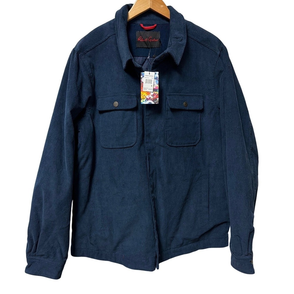 Robert Graham Corduroy Jacket Mens Medium Navy Blue Quilted Zip Front Workwear